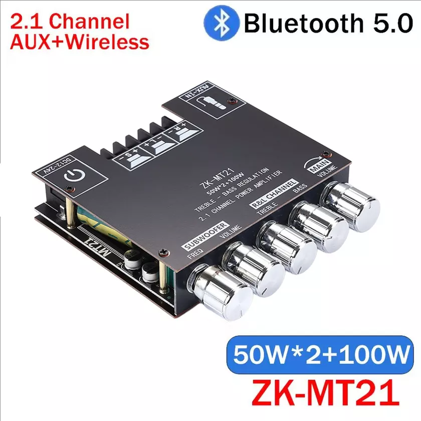 ZK-MT21 Bộ khuếch đại loa siêu trầm TPA3116 2.1 Kênh Bluetooth 5.0 50WX2 Công suất 100W Âm thanh nổi AMP A