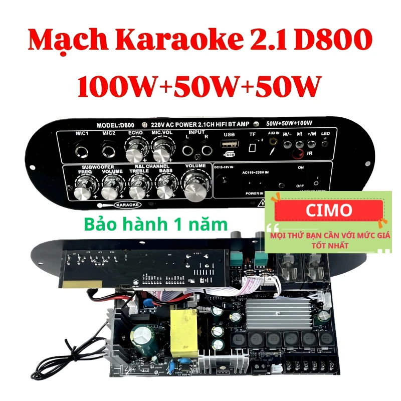 D800 Mạch Âm Thanh 2.1 kênh sub Karaoke Bluetooth, Công Suất 200W Chuẩn Hifi đủ phụ kiện