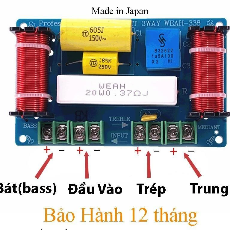 Mạch phân tần WEAH338 3 đường tiếng cho loa sử dụng tụ nhập khẩu hàn sẵn đầu nối Cao Su Earphone Nghe Nhạc loa keo 3 đường tiếng