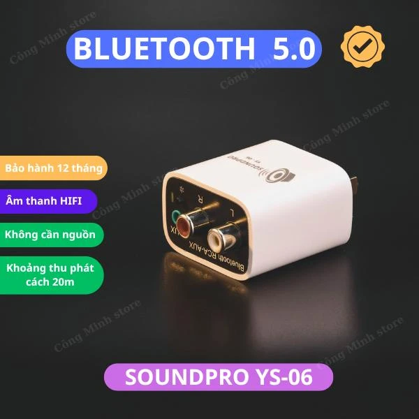 SOUNDPRO YS-06 Bộ thu phát nhạc âm thanh nổi HIFI bluetooth 5.0 phát nhạc 2 thiết bị cùng lúc không sử dụng nguồn khoảng cách xa 20m