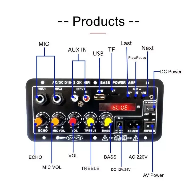 Mạch Karaoke Bluetooth D10-II 120W — Chạy 220V Hoặc 12-24V, Chống Hú