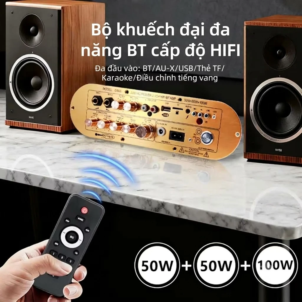 Mạch D900 2.1 Karaoke Bluetooth — 50W×2 + Sub 100W, Chip Class-D Chống Hú