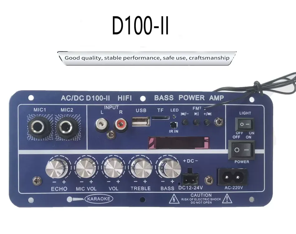 Mạch Karaoke D100 II Nâng Cấp — Kéo Bass 10–30, 2 Micro, Đài FM, Điều Khiển Từ Xa