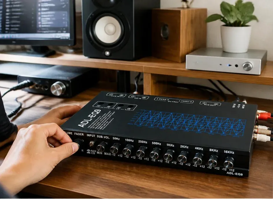 Bộ Chỉnh Âm ADL-EQ9 4.1 — Equalizer Chỉnh 50Hz–16KHz, Sub Siêu Trầm Cho Xe Hơi