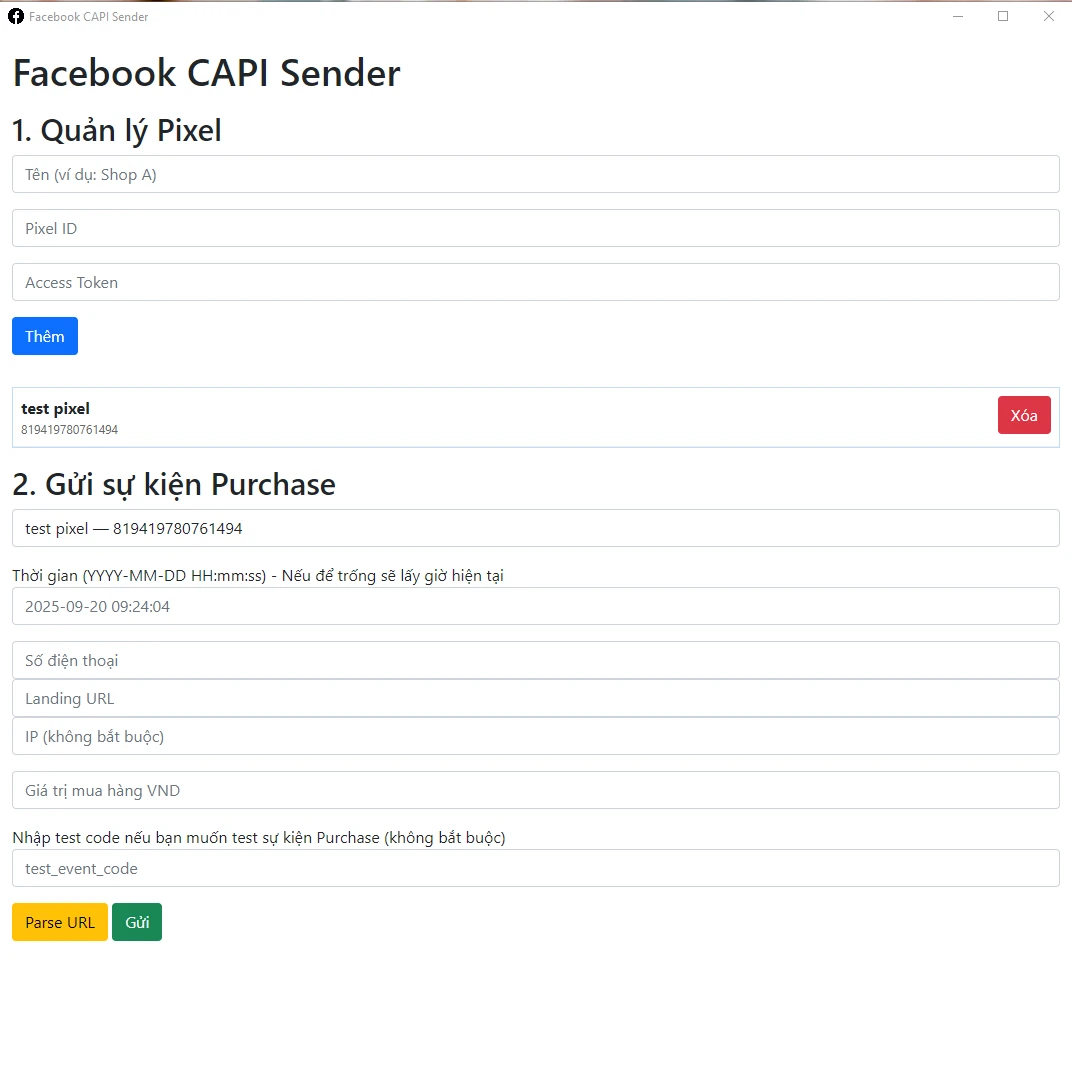 Phần mềm đẩy sự kiện mua hàng api chuyển đổi cho pixel facebook ads quảng cáo CAPI