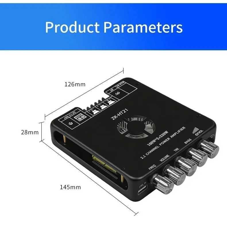 ZK-HT21 Mô-đun bộ khuếch đại công suất kỹ thuật số bluetooth ZK-HT21 2.1 Kênh TDA7498E Loa siêu trầm âm cao và trầm 160W