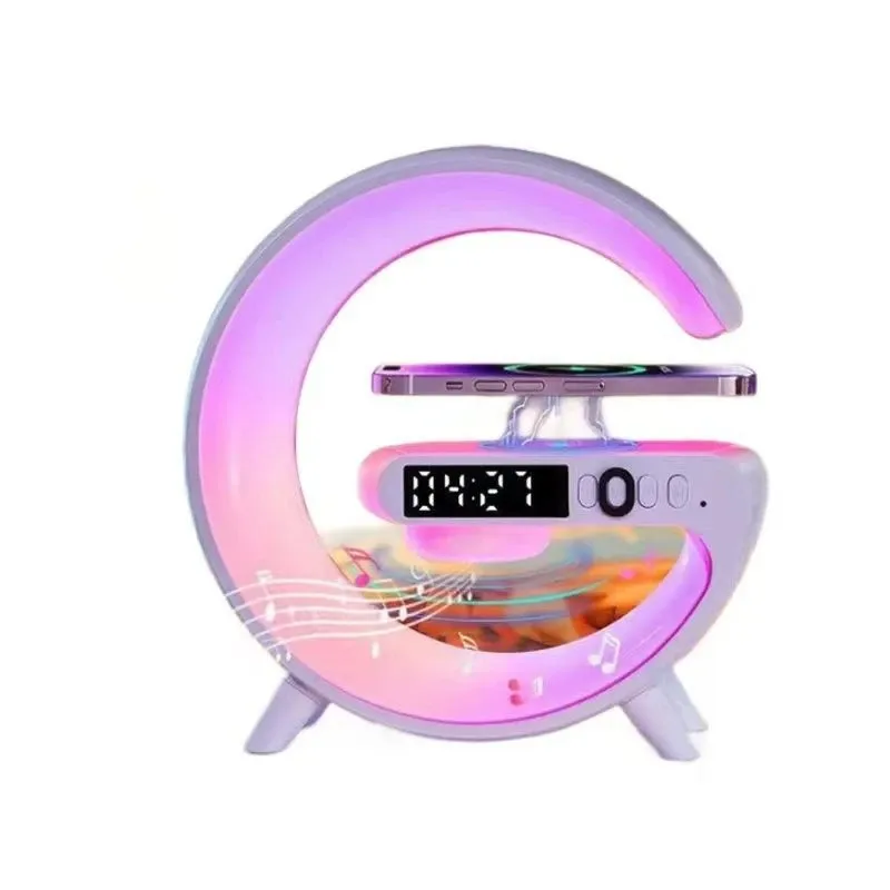 Loa bluetooth âm thanh nổi tích hợp đèn LED 10 chế độ kèm sạc magsafe không dây cao cấp tính năng báo thức xem giờ thích hợp trang trí