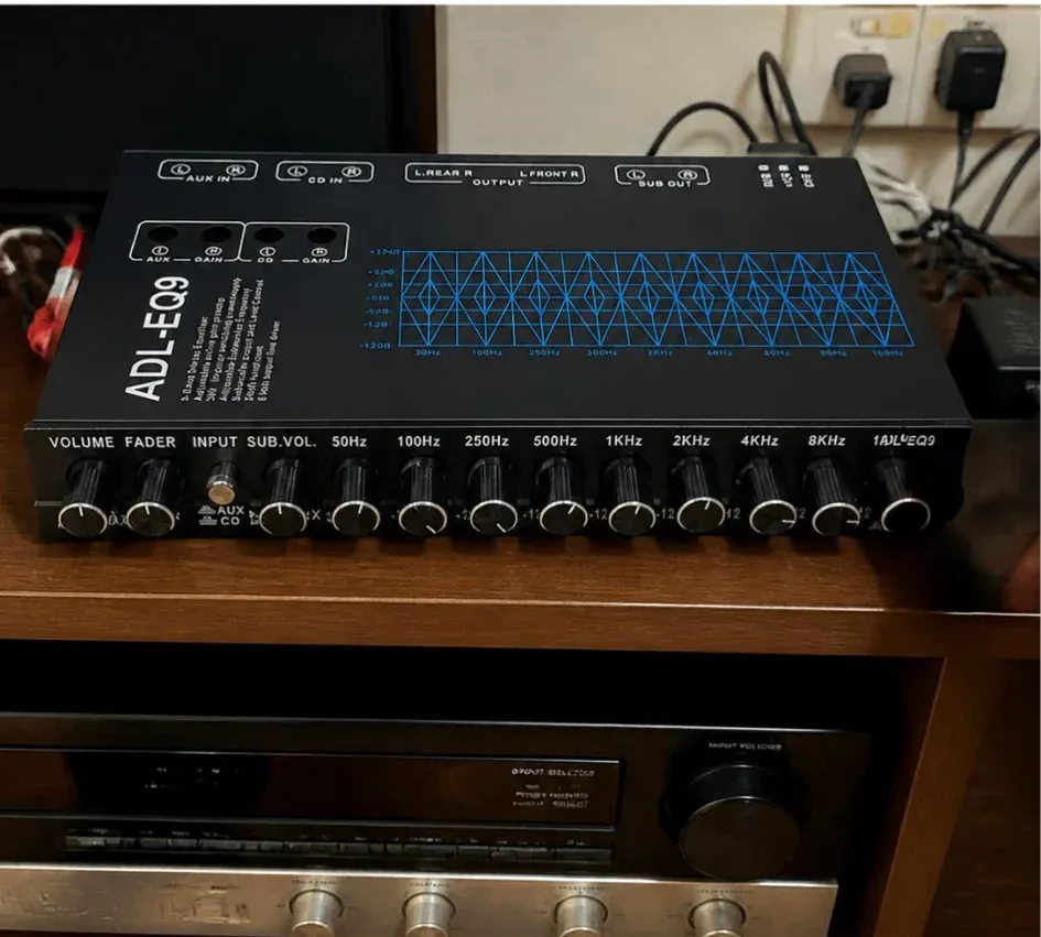 Bộ Chỉnh Âm ADL-EQ9 4.1 — Equalizer Chỉnh 50Hz–16KHz, Sub Siêu Trầm Cho Xe Hơi