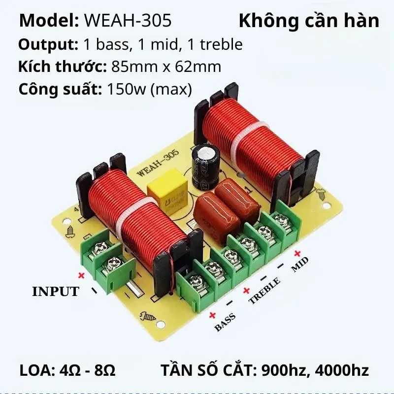 WEAH-305 mạch phân tần 3 đường tiếng HIFI stereo bass treble mid công suất 150w âm thanh nổi