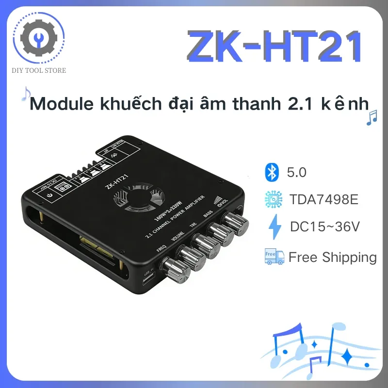 ZK-HT21 Mô-đun bộ khuếch đại công suất kỹ thuật số bluetooth ZK-HT21 2.1 Kênh TDA7498E Loa siêu trầm âm cao và trầm 160W