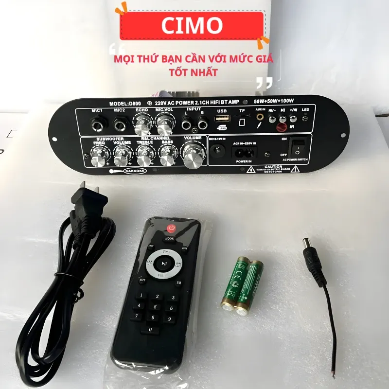 D800 Mạch Âm Thanh 2.1 kênh sub Karaoke Bluetooth, Công Suất 200W Chuẩn Hifi đủ phụ kiện