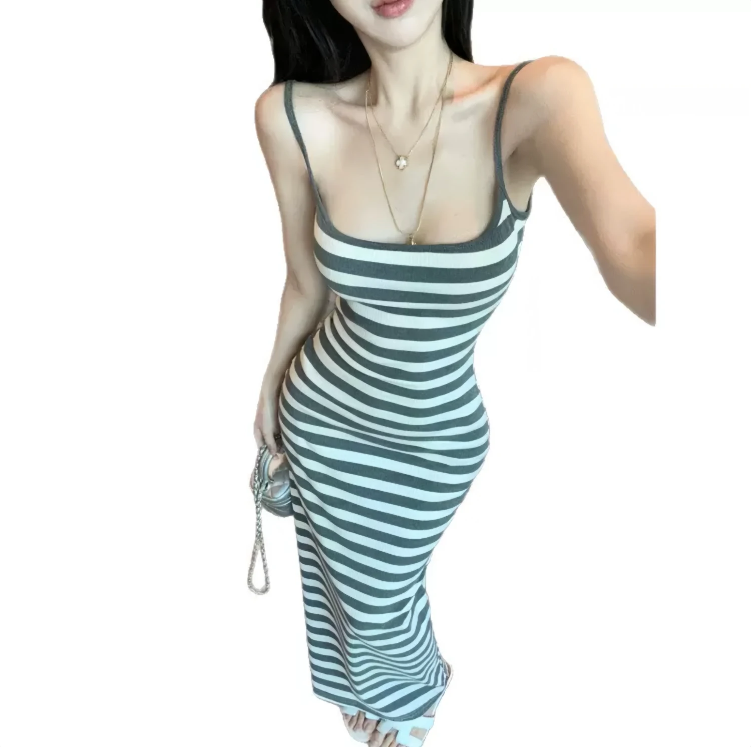 Váy body siêu tôn dáng kẻ sọc thiết kế hai dây hở lưng sexy sang chảnh/thời trang nữ cho mùa hè
