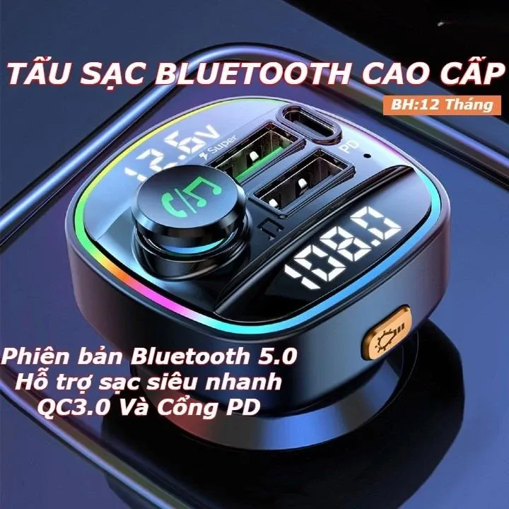 Tẩu Sạc tạo sóng bluetooth nghe nhạc cho xe ô tô không có bluetooth, Hỗ Trợ Sạc Nhanh Các Dòng Máy QC3.0 Và PD cao cấp