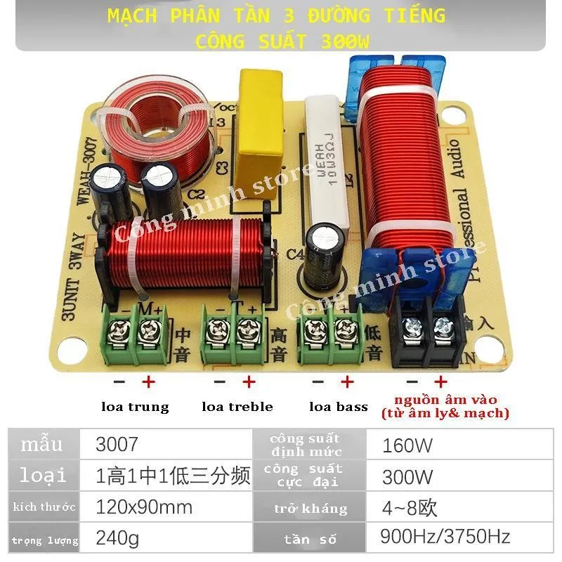 WEAH3007 mạch phân tần 3 đường tiếng cho loa công suất 300w cho loa bass treble mid bass 30 -50 không cần hàn
