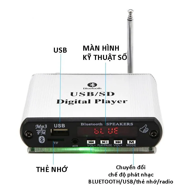 Máy thu bluetooth 5.0 Amly nghe nhạc HIFI không mất dữ liệu giải mã nhạc USB, thẻ nhớ,radio FM