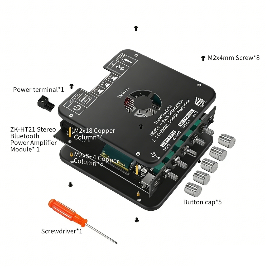 ZK-HT21 Mô-đun bộ khuếch đại công suất kỹ thuật số bluetooth ZK-HT21 2.1 Kênh TDA7498E Loa siêu trầm âm cao và trầm 160W