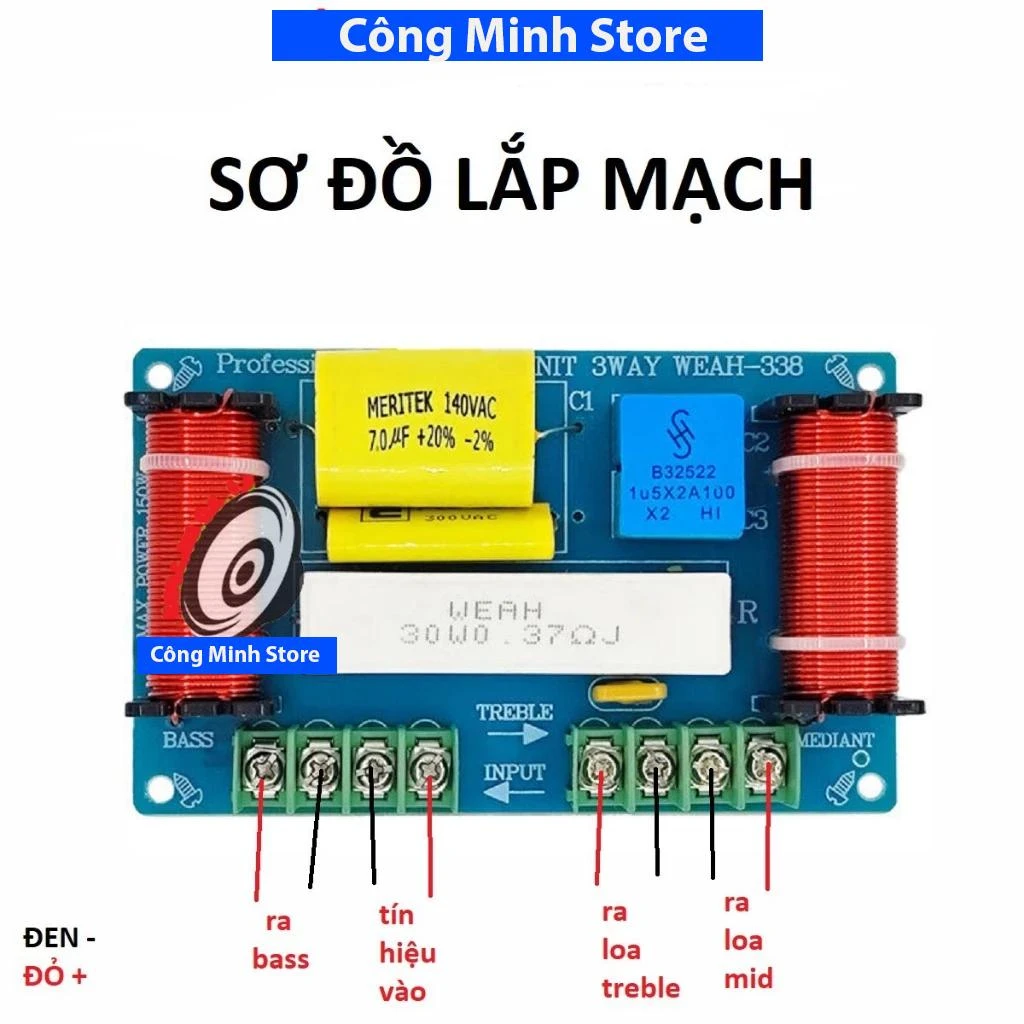 Mạch phân tần WEAH338 3 đường tiếng cho loa sử dụng tụ nhập khẩu hàn sẵn đầu nối Cao Su Earphone Nghe Nhạc loa keo 3 đường tiếng