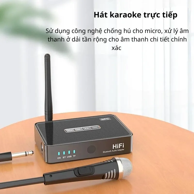Bộ thu Bluetooth 5.1 âm thanh HIFI có cổng cắm mic hát karaoke chống hú, nghe nhạc USB thẻ nhớ, pin dùng 12 tiếng liên tục không cần cắm nguồn
