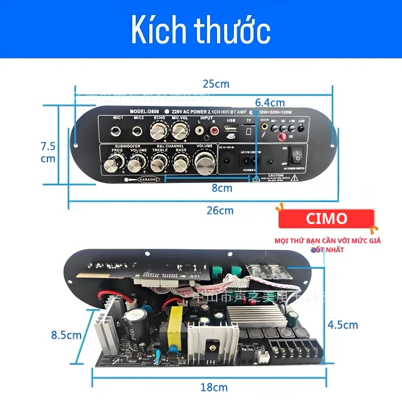 D800 Mạch Âm Thanh 2.1 kênh sub Karaoke Bluetooth, Công Suất 200W Chuẩn Hifi đủ phụ kiện