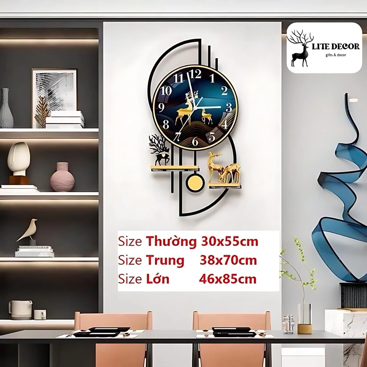 Đồng hồ treo tường hươu tài lộc có đèn LED trang trí nhà cửa, nhà tắm nhà bếp, spa, thẩm mỹ, tiệm nail,  làm quà tặng tân gia decor phòng