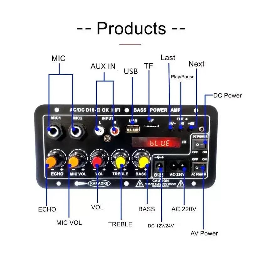 Mạch Karaoke Bluetooth D10-II 120W — Chạy 220V Hoặc 12-24V, Chống Hú