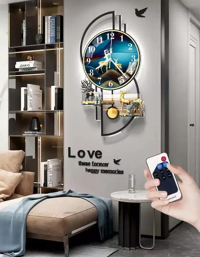 Đồng hồ treo tường hươu tài lộc có đèn LED trang trí nhà cửa, nhà tắm nhà bếp, spa, thẩm mỹ, tiệm nail,  làm quà tặng tân gia decor phòng