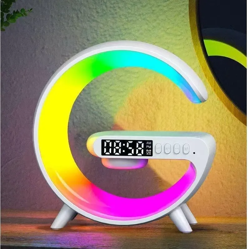 Loa bluetooth âm thanh nổi tích hợp đèn LED 10 chế độ kèm sạc magsafe không dây cao cấp tính năng báo thức xem giờ thích hợp trang trí