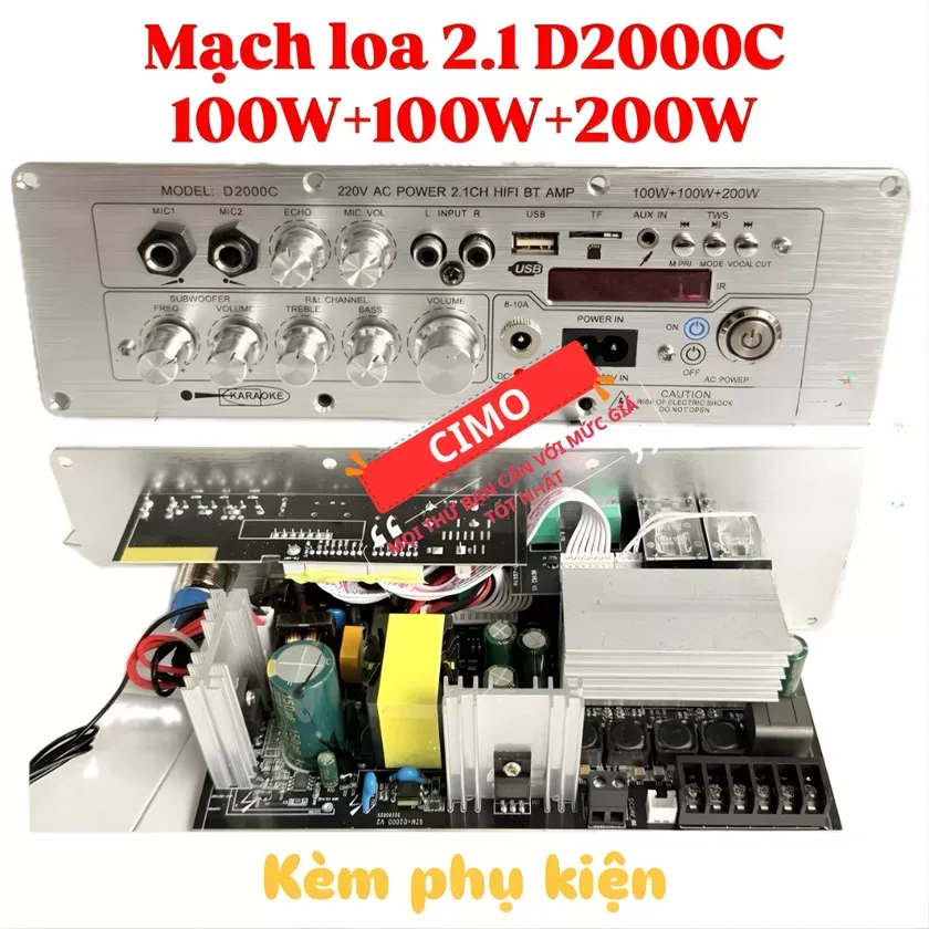 Mạch D2000C 2.1 Karaoke Bluetooth 5.4 — 200W Sub + 100W×2, 3 Đường Tiếng