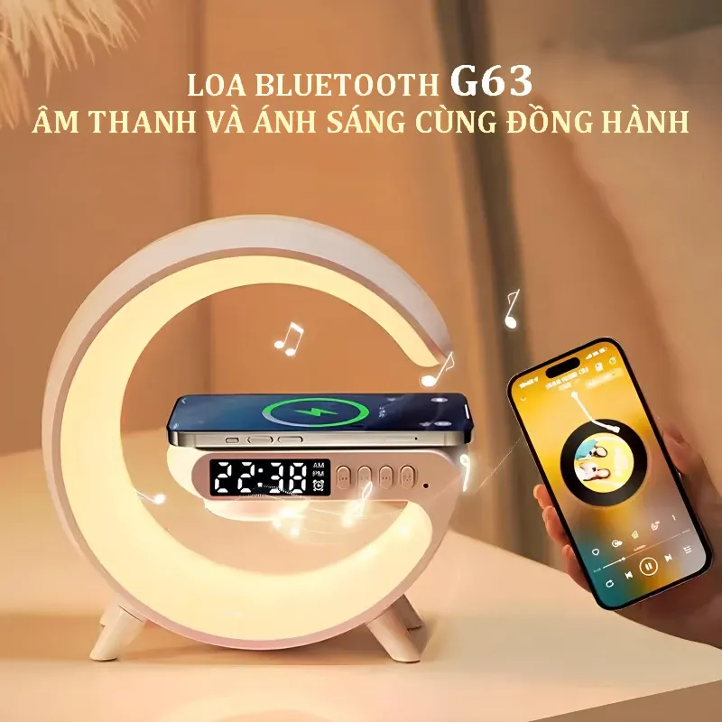 Loa bluetooth âm thanh nổi tích hợp đèn LED 10 chế độ kèm sạc magsafe không dây cao cấp tính năng báo thức xem giờ thích hợp trang trí