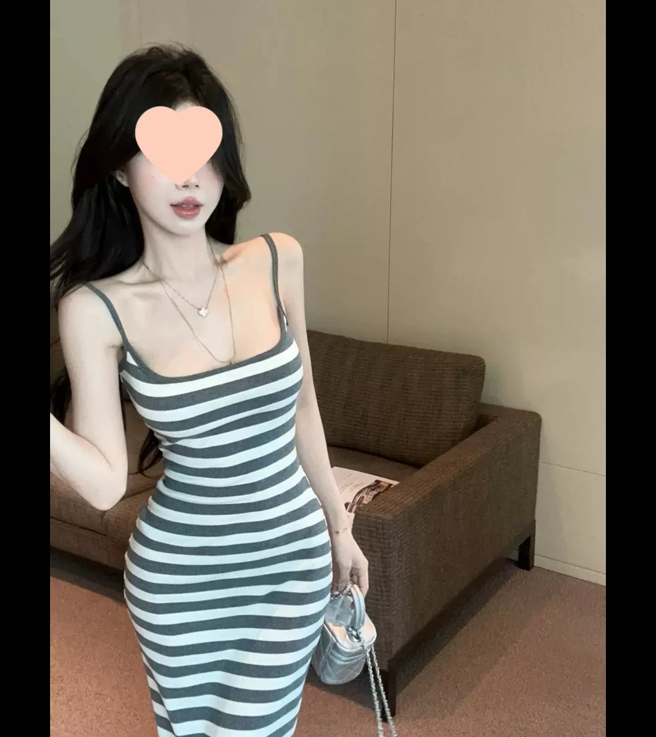 Váy body siêu tôn dáng kẻ sọc thiết kế hai dây hở lưng sexy sang chảnh/thời trang nữ cho mùa hè